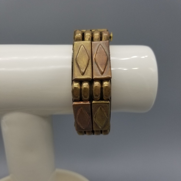 Vintage Chunky Pin Hinged Tribal Brass Or Copper Bracelet - Picture 1 of 10